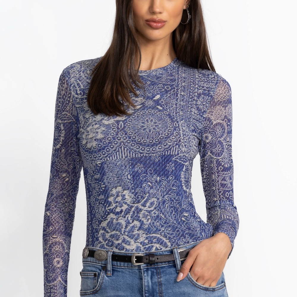 Johnny Was Natalie Long Sleeve Mesh Tee